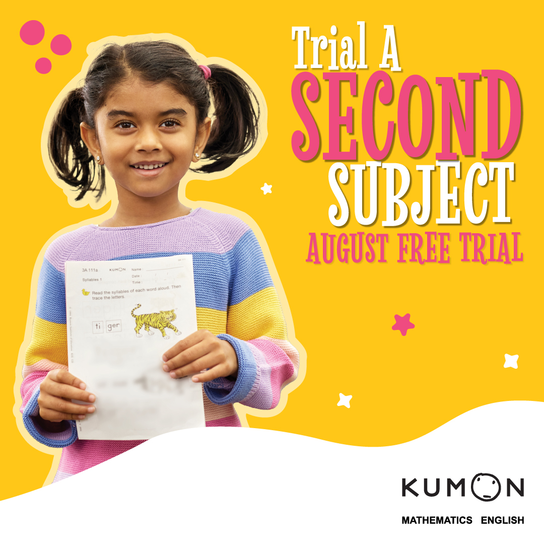 Trial Kumon English or Mathematics as a second subject, obligation free, in August 2025